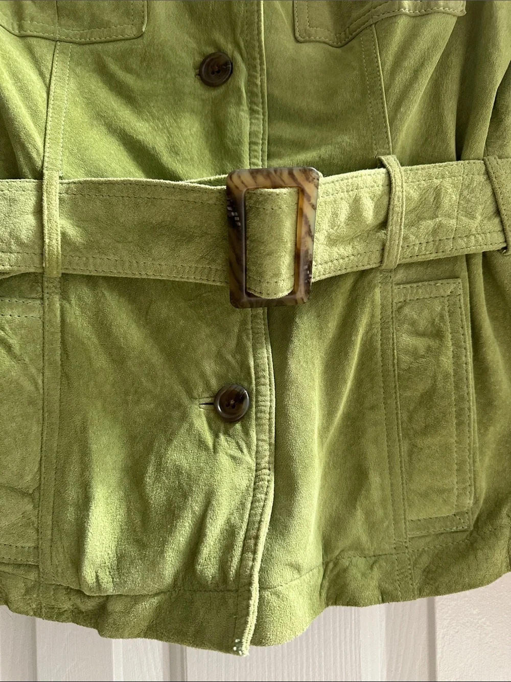 Eddie Bauer Vintage Seattle Suede Utility Safari Jacket Chartreuse Green Small
